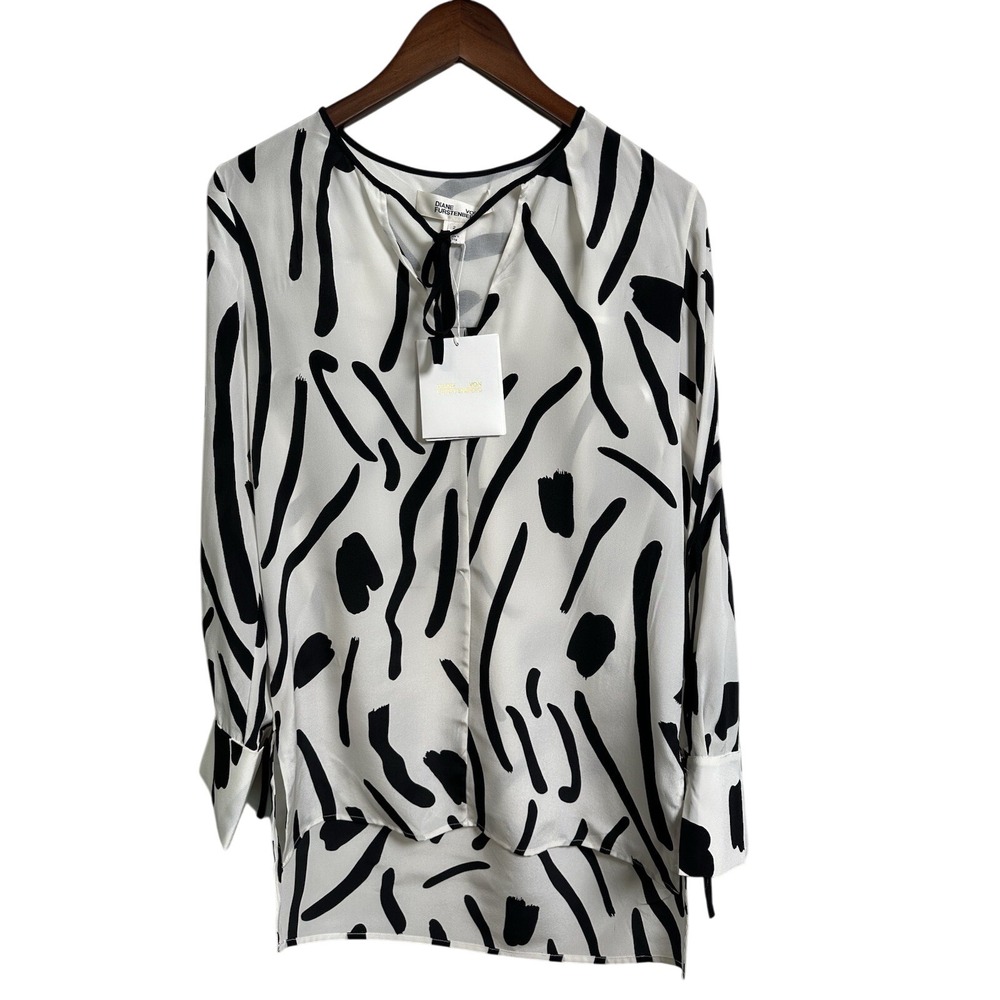 Diane Von Furstenberg DVF Abstract Print Long Sleeve Blouse Top